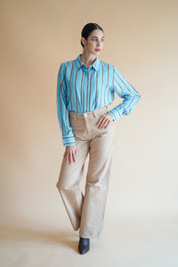 Blue brown striped blouse